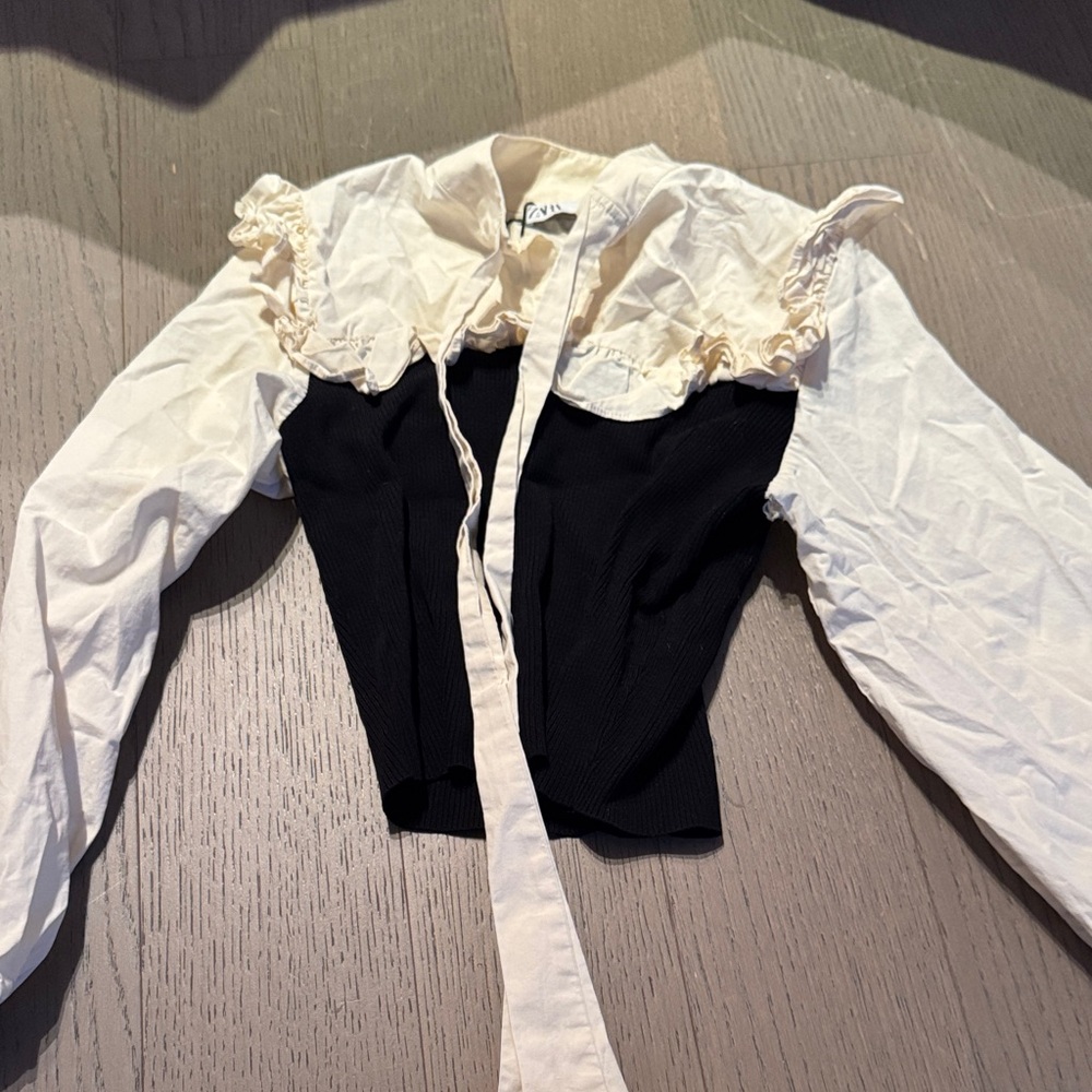 Black and Cream Long Sleeve Top